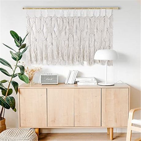 Macrame Curtains Valance with Bead for Kichen Boho Window Short Doorway Curtains Valance Wall Hanging Treatments Above Bed Decor for Bedroom Livingroom Kitchen Bathroom Wall Decor 47x22Inch