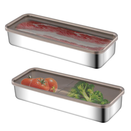 Bacon Container for Refrigerator, Bacon Storage with Lids Airtight, Stainless Steel Airtight Deli Meat Containers for Fridge, Long Container for Kitchen Food Storage (2 Pcs Rectangle)