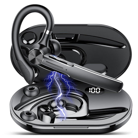 Bluetooth Headset, Wireless Bluetooth Earpiece with Charging Case 50 Hours Talking Time Built-in Microphone for iOS Android Cell Phone, V5.3 Hand-Free Headphones for Trucker, Office, Black