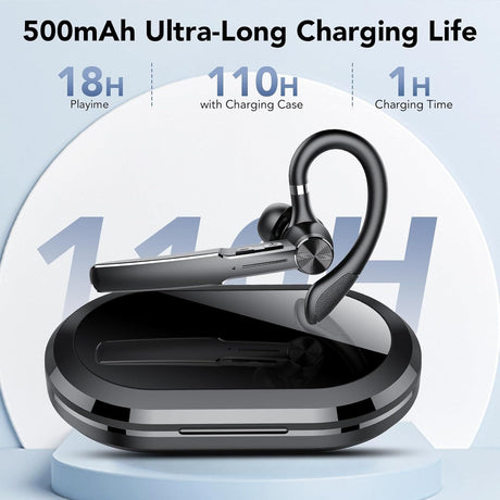 Bluetooth Headset, Wireless Bluetooth Earpiece with Charging Case 50 Hours Talking Time Built-in Microphone for iOS Android Cell Phone, V5.3 Hand-Free Headphones for Trucker, Office, Black