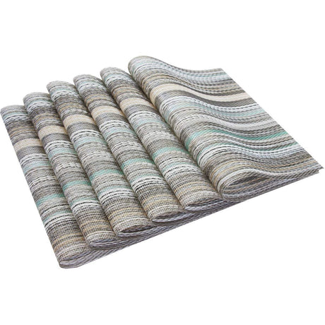 Placemats Set of 6, Heat Resistant Non-Slip Woven Table Mats for Dining Table, Washable Durable Elegant Place Mats for Kitchen Indoor/Outdoor Use (blue stripes)