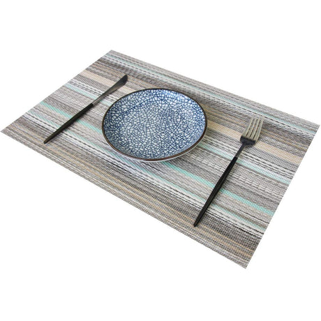 Placemats Set of 6, Heat Resistant Non-Slip Woven Table Mats for Dining Table, Washable Durable Elegant Place Mats for Kitchen Indoor/Outdoor Use (blue stripes)