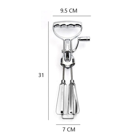 Baking hand cranked electroplated egg beater, dual wheel stainless steel kitchen mixer, cake baking tool Egg Beater Classic Hand Crank Style Stainless Steel Mixer （large size）