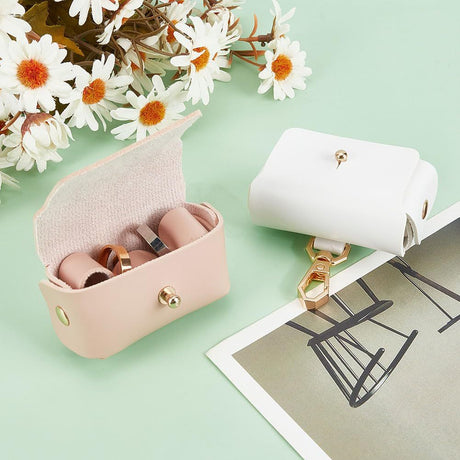 2pcs Couple Ring Storage Box for Proposal Engagement Ceremony Party Leather ring storage bag creative anti loss ring foreskin leather buckle design ring bag(pink+white)