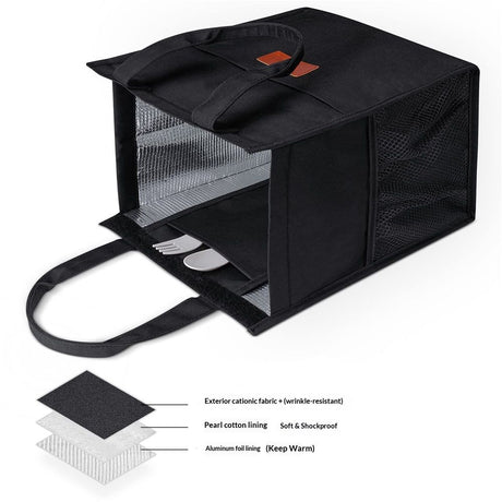 Lunch Bag for Women Men Insulated Lunch Tote Bags Waterproof Reusable Lunch Box Soft Cooler with Pockets for Work Travel Picnic, Black
