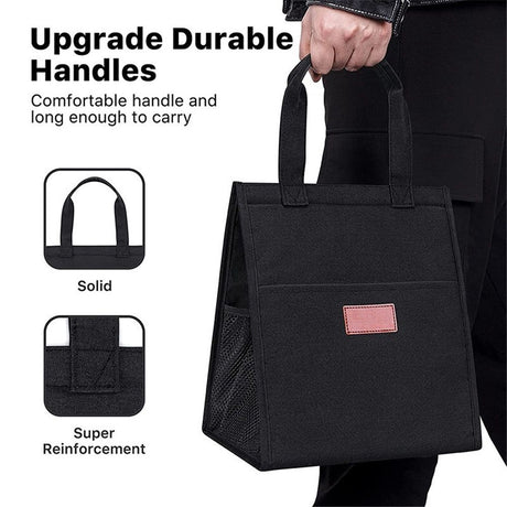 Lunch Bag for Women Men Insulated Lunch Tote Bags Waterproof Reusable Lunch Box Soft Cooler with Pockets for Work Travel Picnic, Black
