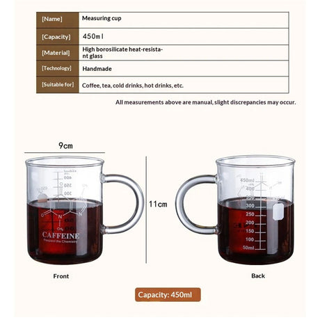 Caffeine Beaker Mug, Chemistry Coffee Mug 16 oz Borosilicate Glass, Measuring Graduated Beaker (450ml)