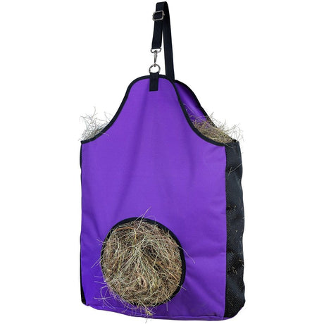 600D Oxford cloth Hay Feeder Tote Bag for Horses, Sheep with Reduces Waste - Comes with Hay Net (Purple)