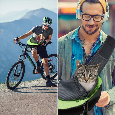 Pet Sling Carrier - Small Dog Puppy Cat Carrying Bag Purse Pouch - Hiking Travel Front Chest Body Holder Pack to Wear (Green,trumpet)