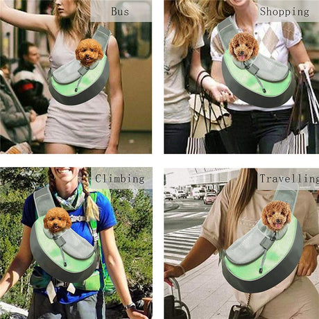 Pet Sling Carrier - Small Dog Puppy Cat Carrying Bag Purse Pouch - Hiking Travel Front Chest Body Holder Pack to Wear (Green,trumpet)