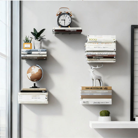2 PCS Black Invisible Floating Bookshelf, Heavy-Duty Hanging Bookshelves, Constructed Wall Mounted Hidden Bookshelf with Mounting Hardware