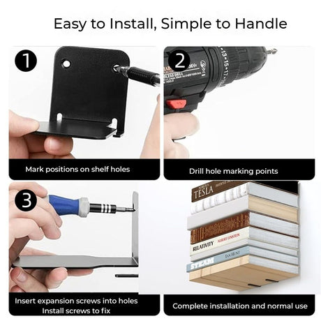 2 PCS Black Invisible Floating Bookshelf, Heavy-Duty Hanging Bookshelves, Constructed Wall Mounted Hidden Bookshelf with Mounting Hardware