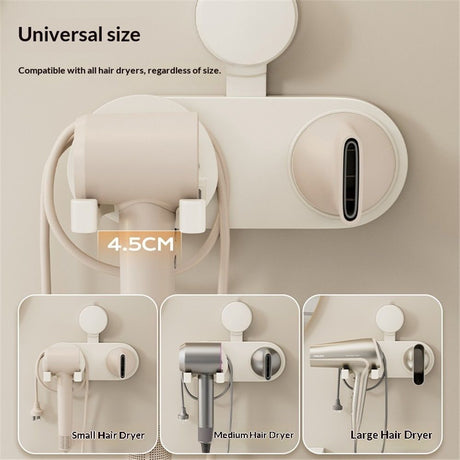 Hair Dryer Holder Wall Mounted, Hair Dryer Organizer Self Adhesive Compatible with Blow Dryer BlowDryer Holder Wall Mounted for Bathroom milky white