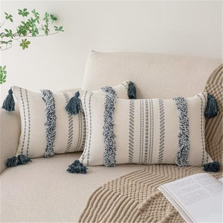 2 pack Throw Pillow Covers Tufted Decorative Pillows Cover for Couch Bed Small Lumbar 12 x 20 inch Pillow Cover, Modern Accent Farmhouse Neutral Throw Pillow Case, dark blue（Only pillowcase）