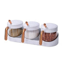 Condiment Spice Jars, Condiment Jar Spice Container with Lids and Spoons and Tray,Clear Condiment Canisters,3Pack Box Bowl Set for Sugar Pepper,for Kitchen,Counter