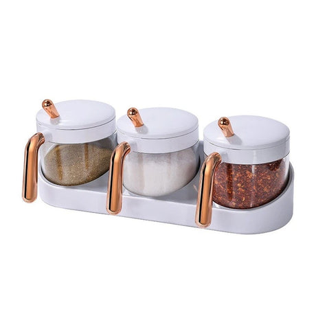 Condiment Spice Jars, Condiment Jar Spice Container with Lids and Spoons and Tray,Clear Condiment Canisters,3Pack Box Bowl Set for Sugar Pepper,for Kitchen,Counter
