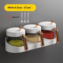 Condiment Spice Jars, Condiment Jar Spice Container with Lids and Spoons and Tray,Clear Condiment Canisters,3Pack Box Bowl Set for Sugar Pepper,for Kitchen,Counter