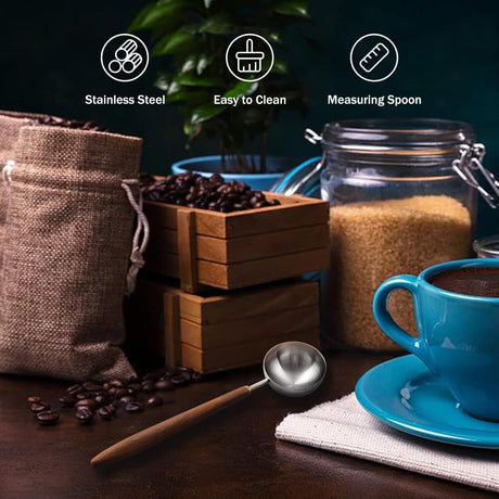 Retro Stainless Steel Coffee Spoon With Black Walnut Handle,Measuring Spoon Walnut handle spoon(1, Small)