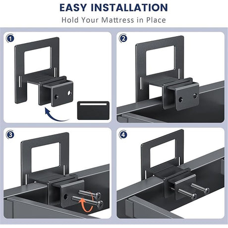 Non Slip Mattress Gaskets for Metal Bed Frame, Mattress Holder in Place Gripper, Adjustable Mattress Retainer Bar, Keep Mattress from Sliding Gripper, 6 PCS, Black