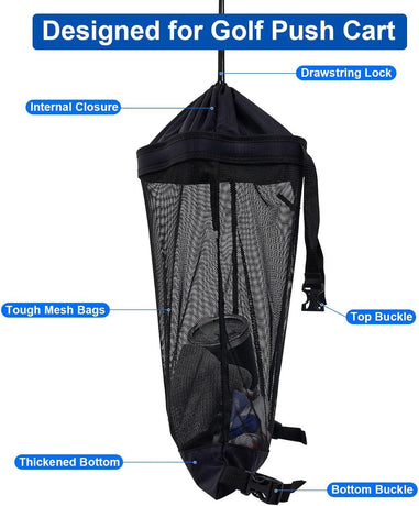 Golf Push Cart Storage Bag,Golf Cart Organizer, Backside Extension Storage Bag,Closure Push Cart Net Mesh Accessories（black 60x41cm）