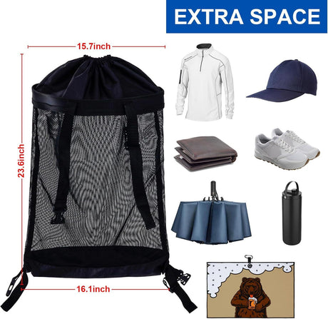 Golf Push Cart Storage Bag,Golf Cart Organizer, Backside Extension Storage Bag,Closure Push Cart Net Mesh Accessories（black 60x41cm）
