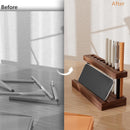 Pencil & Pen Holder for Desk, Solid Pen Display Stand with 9 Slots and Cell Phone Holder, Aesthetic Pen Organizer for Minimalist Office Desk Decor