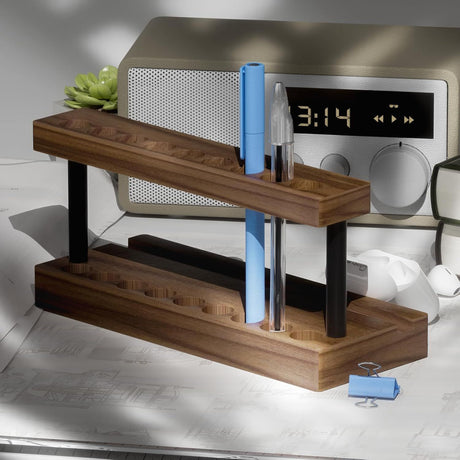 Pencil & Pen Holder for Desk, Solid Pen Display Stand with 9 Slots and Cell Phone Holder, Aesthetic Pen Organizer for Minimalist Office Desk Decor