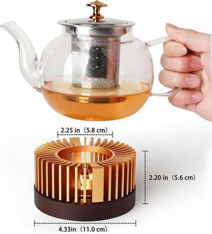 Teapot Warmer,Durable Tea Warmer for Heating Tea, Coffee, Milk & Food, Made Aluminum & Wood, Compatible with Most Standard Teapots