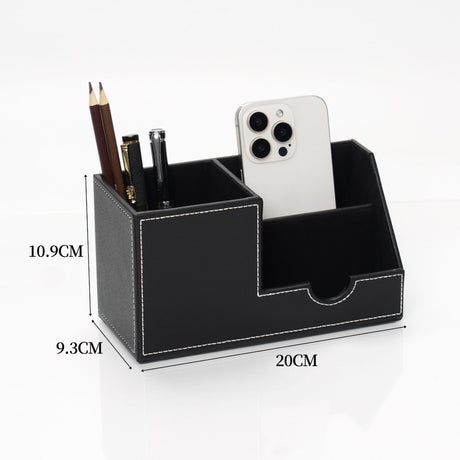 Desk Organizer Office Supplies Leather Multi-function Storage Box Pen/Pencil,Cell phone, Business Name Cards Remote Control Holder Black