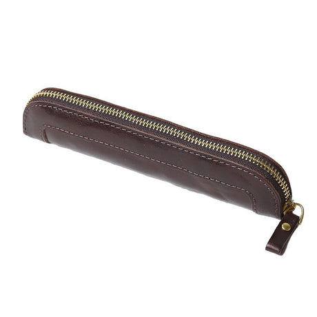Head layer cowhide pencil case, portable zipper storage stationery bag, student stationery storage bag, genuine leather（brown）