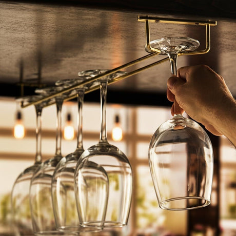 35cm Gold Wine Glass Rack, Under Cabinet Wine Glass Holder Stainless Steel Stemware Rack - Hanging Stemware Holder for Cabinet Kitchen Bar, Set of 2