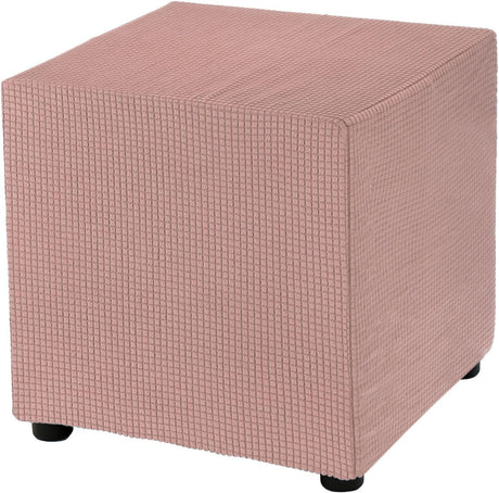 Waterproof  Cover Square Storage  Jacquard Stretch Footrest Foot Stool Cover Square Folding Storage Stool Protector with Elastic Band  Pink