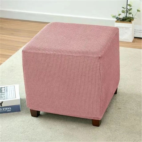 Waterproof  Cover Square Storage  Jacquard Stretch Footrest Foot Stool Cover Square Folding Storage Stool Protector with Elastic Band  Pink