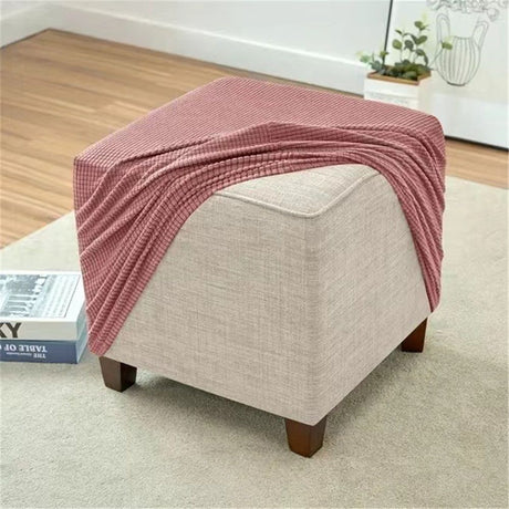 Waterproof  Cover Square Storage  Jacquard Stretch Footrest Foot Stool Cover Square Folding Storage Stool Protector with Elastic Band  Pink