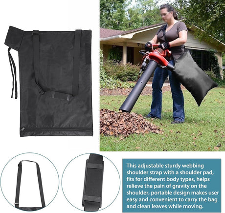 Blower Bag Black Leaf Vacuum Bag Leaf Blower Replacement Bag , Adjustable Leaf Blower Mulcher Bag Bottom Debris Zipper Bag Fallen Leaves Collection Bag 420D