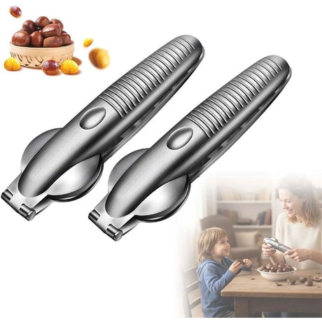 Chestnut Open Clip, Stainless Steel Chestnut Cutter Tool, Kitchen Peeler Clip for Chestnuts, Nut Opener Nut Knife for Pecan Cracker (Silver/2pcs)