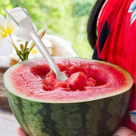 2-in-1 Stainless Steel Fruit Cutter, Dual Head Watermelon Fork Slicer Cutter Tool, Summer Watermelon Fruit Cutting Home Kitchen Gadgets (2Pcs)