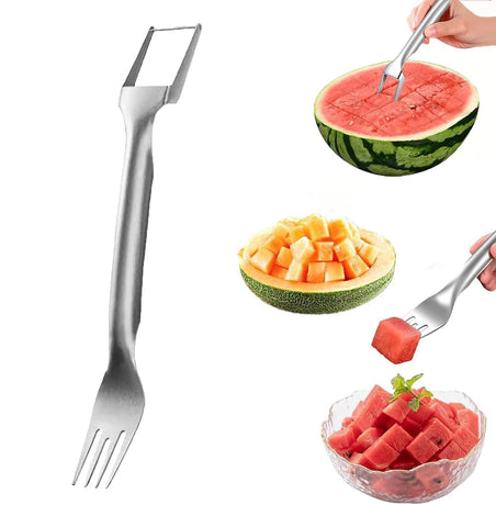 2-in-1 Stainless Steel Fruit Cutter, Dual Head Watermelon Fork Slicer Cutter Tool, Summer Watermelon Fruit Cutting Home Kitchen Gadgets (2Pcs)