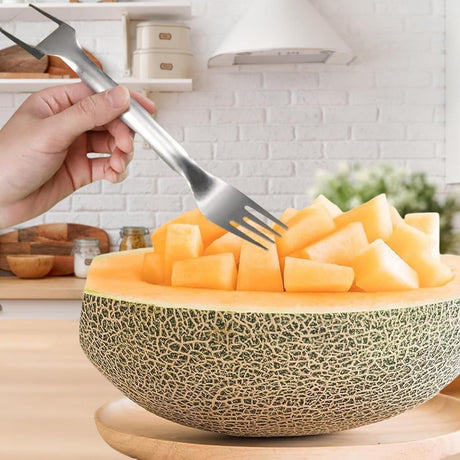 2-in-1 Stainless Steel Fruit Cutter, Dual Head Watermelon Fork Slicer Cutter Tool, Summer Watermelon Fruit Cutting Home Kitchen Gadgets (2Pcs)