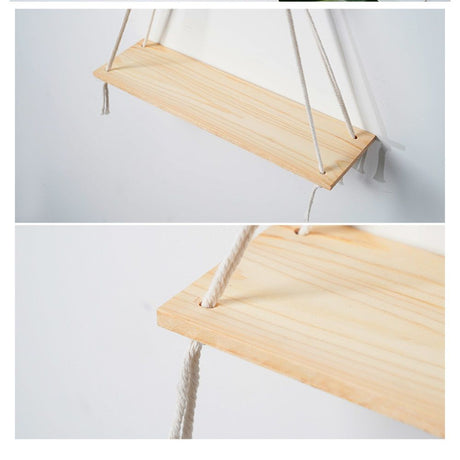 Wall Hanging Shelf Set of 2,Boho Wooden Display Floating Shelves for Wall Decor with Handmade Woven Rope,Farmhouse Rustic Plant Shelf