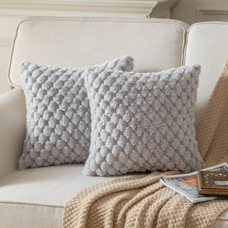 Pack of 2 Super Soft Cozy Decorative Throw Pillow Covers Fuzzy PlushCushion Cover Pillowcase for Sofa Couch Bed Livingroom 18x18 Inch Grey
