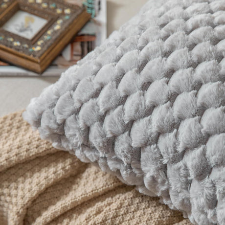 Pack of 2 Super Soft Cozy Decorative Throw Pillow Covers Fuzzy PlushCushion Cover Pillowcase for Sofa Couch Bed Livingroom 18x18 Inch Grey