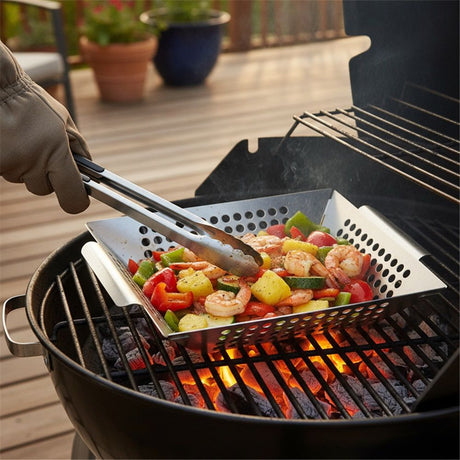 Stainless Steel Grill Basket Large - Grilling Basket for Traeger, Green Egg, Grills - Basket for Veggies, Kabobs, Fish, Chestnuts - （Round hole）
