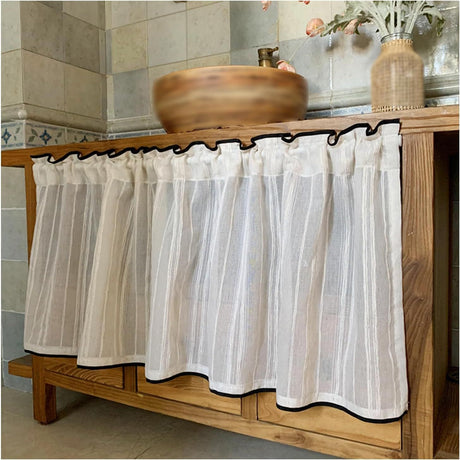 Cabinet Curtains Sink Skirt for Bathroom Kitchen Brown Stripes Cabinet Curtains for Classroom Home Farmhouse Rustic Drape Under Desk Privacy Drape for Laundry Room（30x150cm）