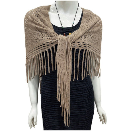 Women's Fringe Shrug Sweaters Shawl Front Warp Cardigan Hollow Out Knitted Shawl Wraps（khaki）