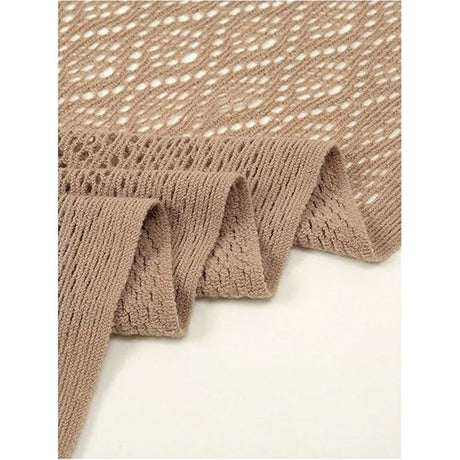 Women's Fringe Shrug Sweaters Shawl Front Warp Cardigan Hollow Out Knitted Shawl Wraps（khaki）