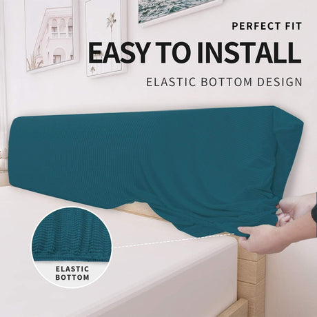 Stretch Bed Headboard Cover,Small Square Jacquard Headboard Slipcover, Dustproof Bed Head Cover for Bedroom (dark green)