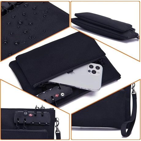 Notary Bag with Lock, Double layer Cash Bag, Notary Supplies, Valuable Storage Bag,Lock Bag travel safe（black）