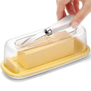 Small Butter Dish with Lid and Knife, Clear Plastic Butter Keeper for Countertop and Refrigerator, Easy Scoop and Easy to Clean for West & East Coast Butter
