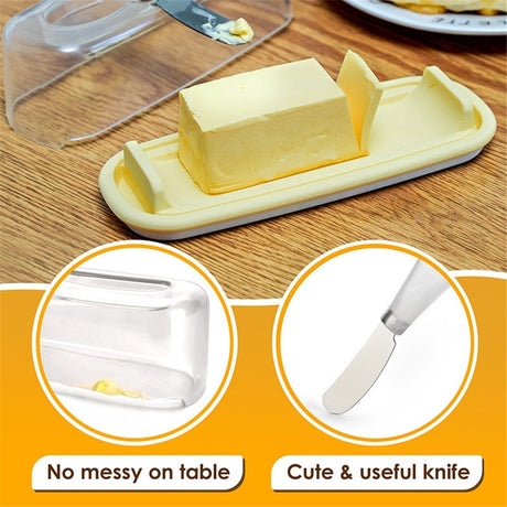 Small Butter Dish with Lid and Knife, Clear Plastic Butter Keeper for Countertop and Refrigerator, Easy Scoop and Easy to Clean for West & East Coast Butter